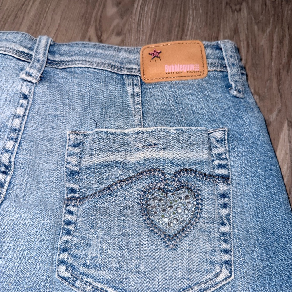 Bubblegum Blue Denim Mini Skirt with Heart Details - Picture 4 of 8